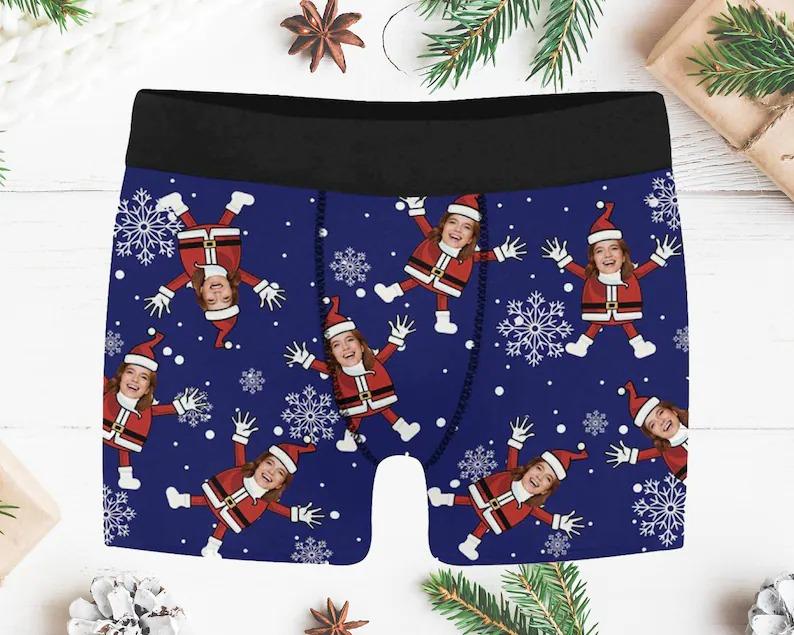 Custom Face Christmas Snow Men's Boxer Briefs Personalized Underwear Shorts
