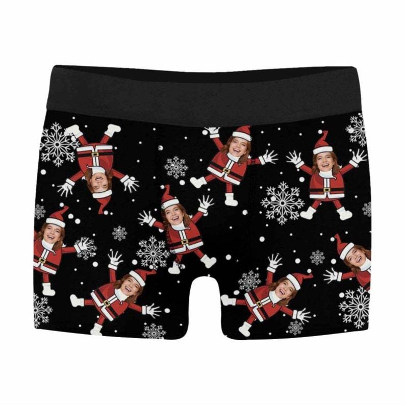 Custom Face Christmas Snow Men's Boxer Briefs Personalized Underwear Shorts