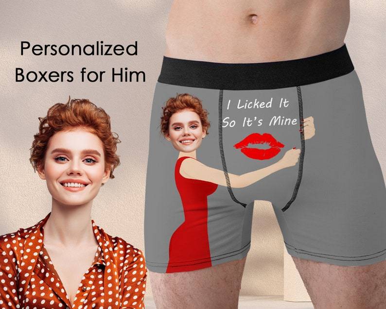 Custom I Licked it so it's Mine Boxer Personalize Underwear with Face