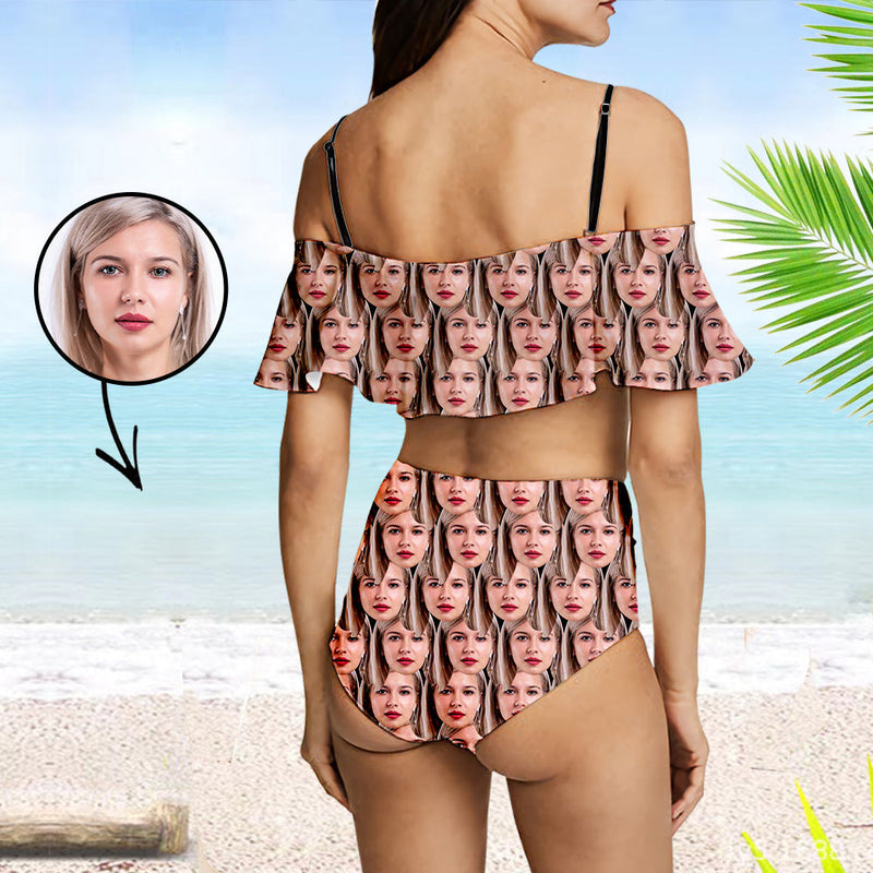 Custom Face Swimsuit Ruffle Face Bikini Mash Face Personalized Bathing Suit For Women