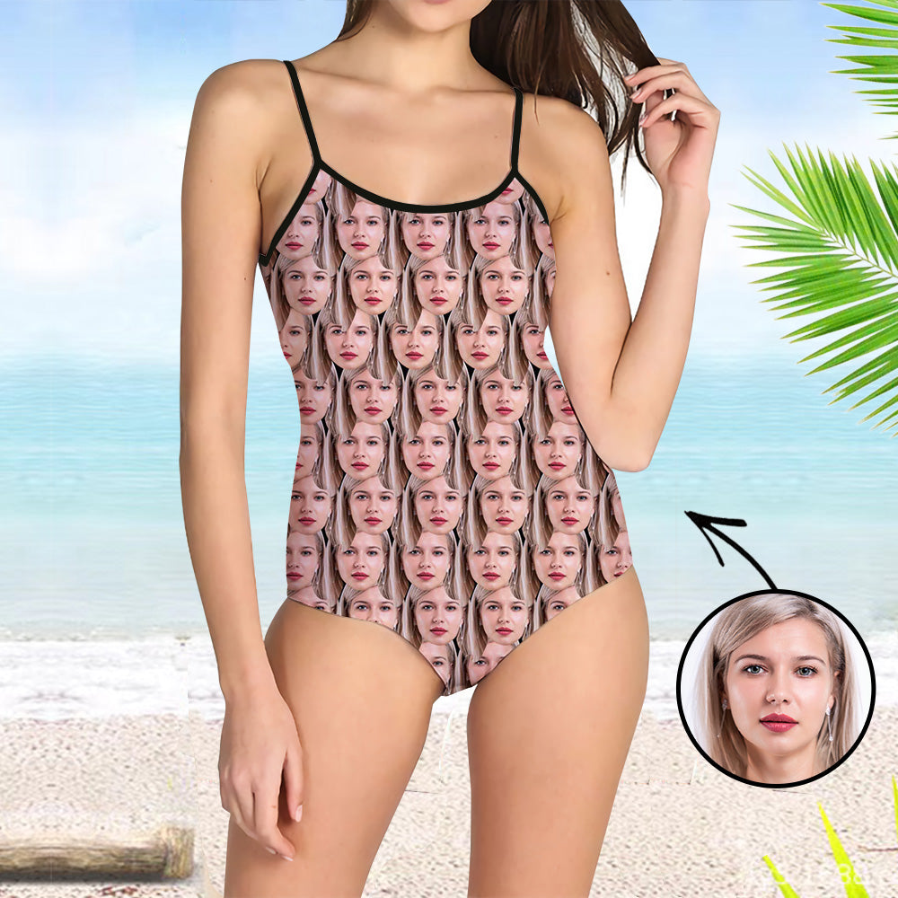 Custom Face Swimsuit One Piece Face Swimsuit Face Bikini Mash Face Suspender Swimsuit Personalized Bathing Suit For Women