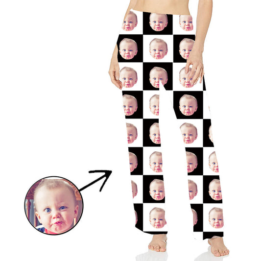 Custom Photo Pajamas Pants For Women Black And White Long Sleeve