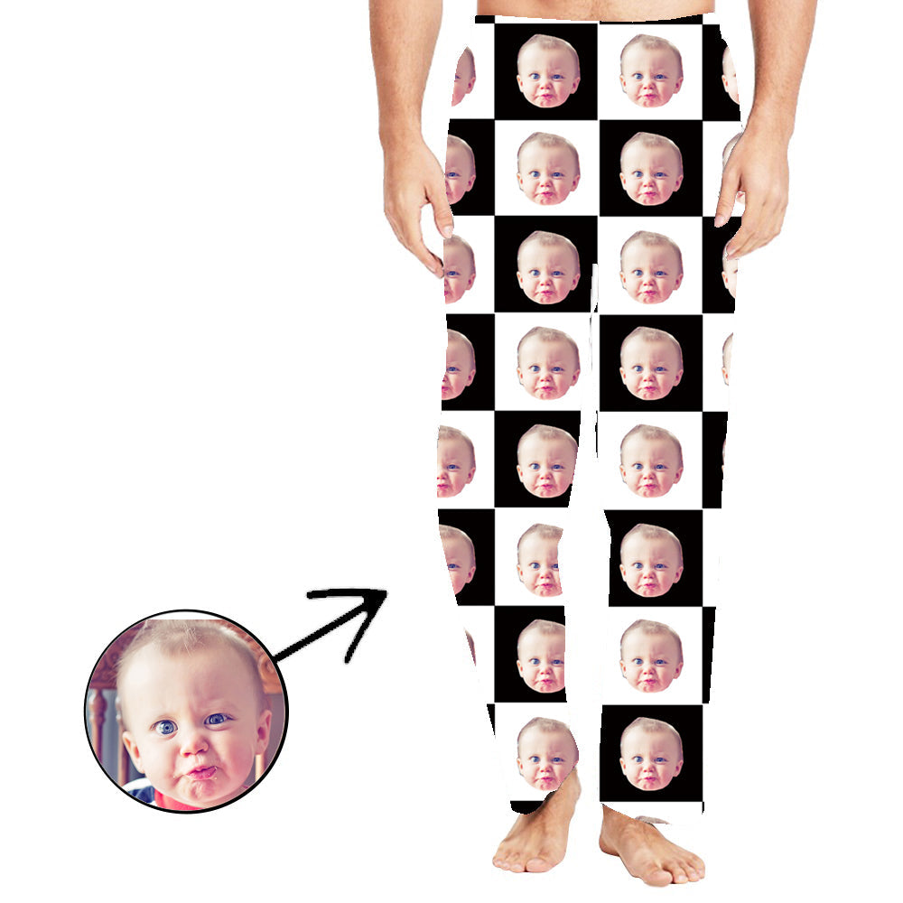 Custom Photo Pajamas Pants For Men Black And White Long Sleeve