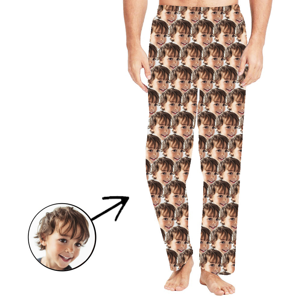 Custom Photo Pajamas Pants For Men Funny Mash Face Long Sleeve