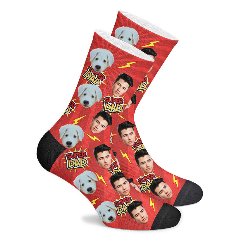 Custom Red Super Dad Face Socks Photo Socks - Make Custom Gifts