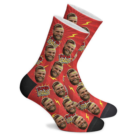 Custom Red Super Dad Face Socks Photo Socks - Make Custom Gifts