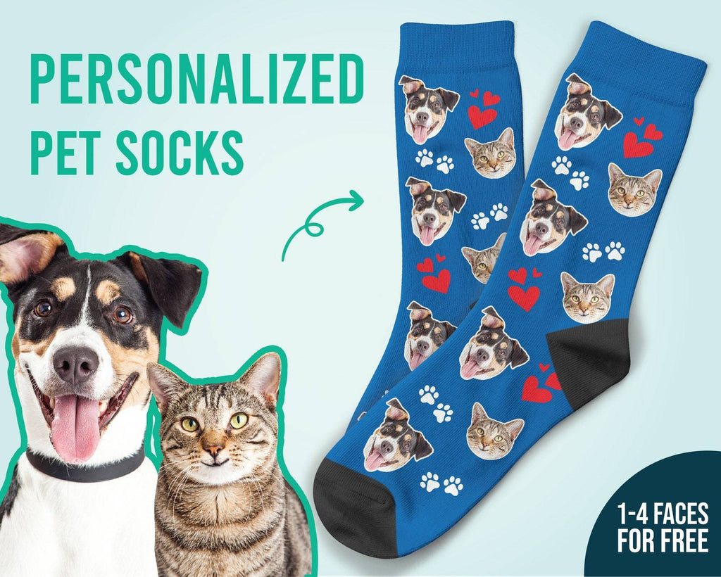 Custom Pet Face Heart And Paws Socks Pet Lover