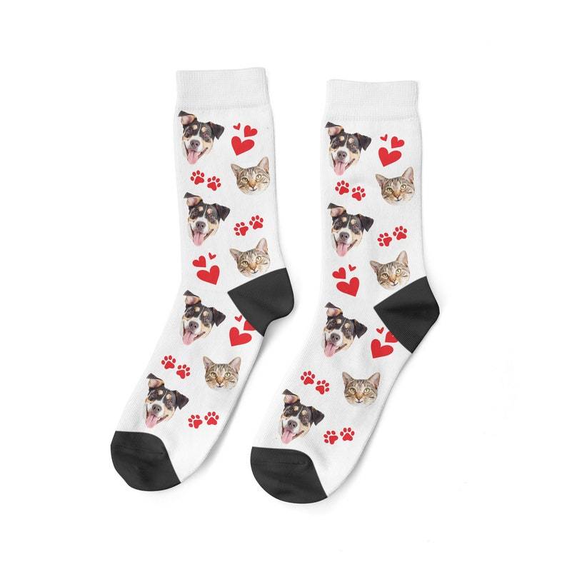 Custom Pet Face Heart And Paws Socks Pet Lover