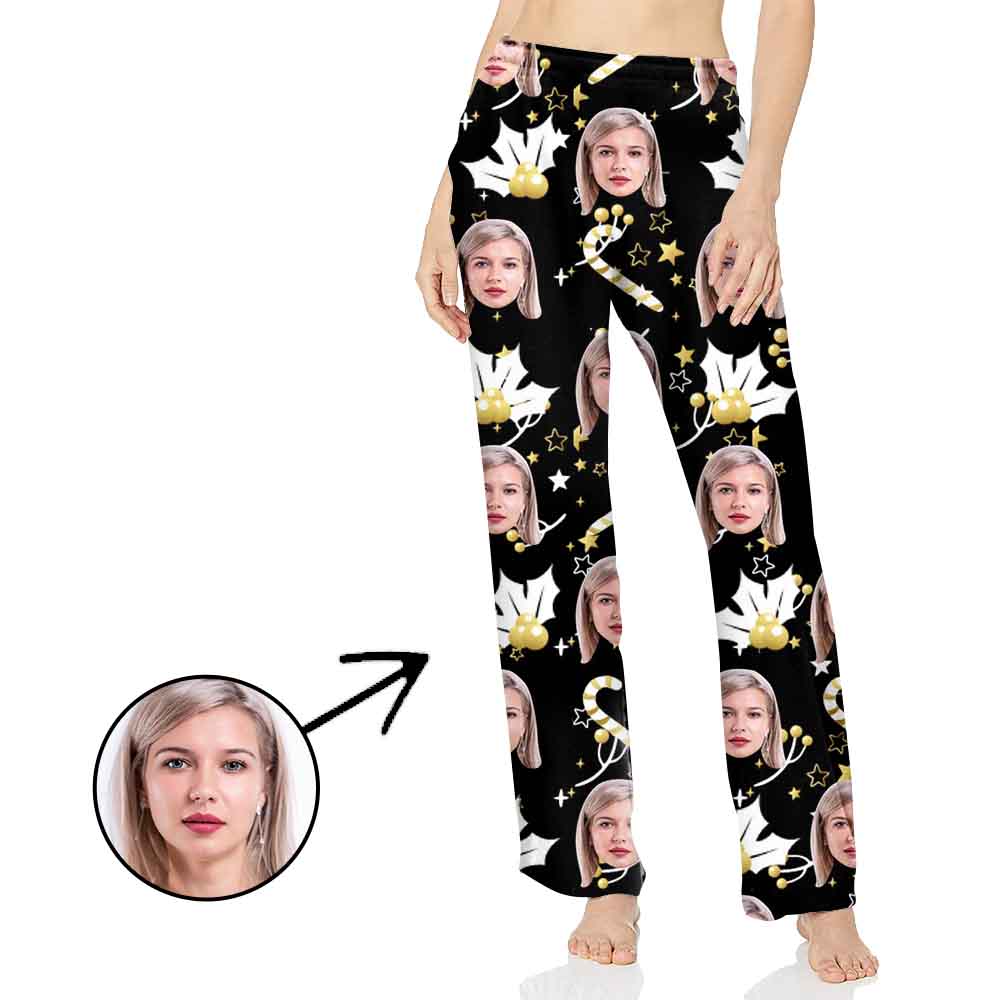 Custom Photo Pajamas Pants For Women Candy Cane