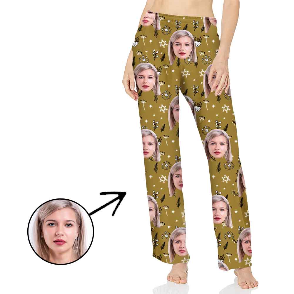 Custom Photo Pajamas Pants For Women Christmas Flowers