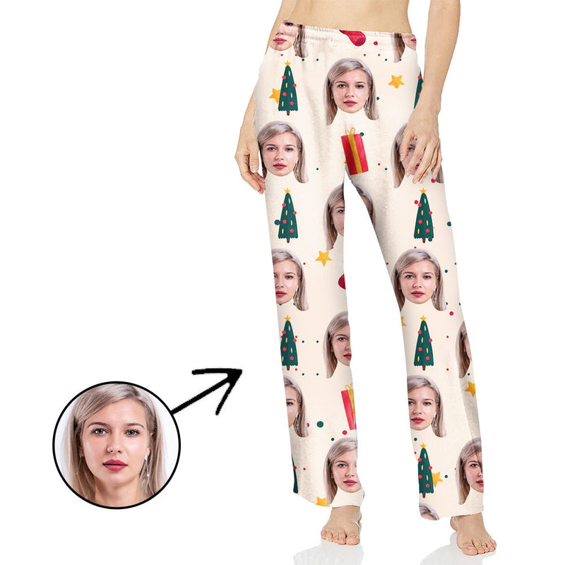 Custom Photo Pajamas Pants For Women Christmas Tree And Gifts