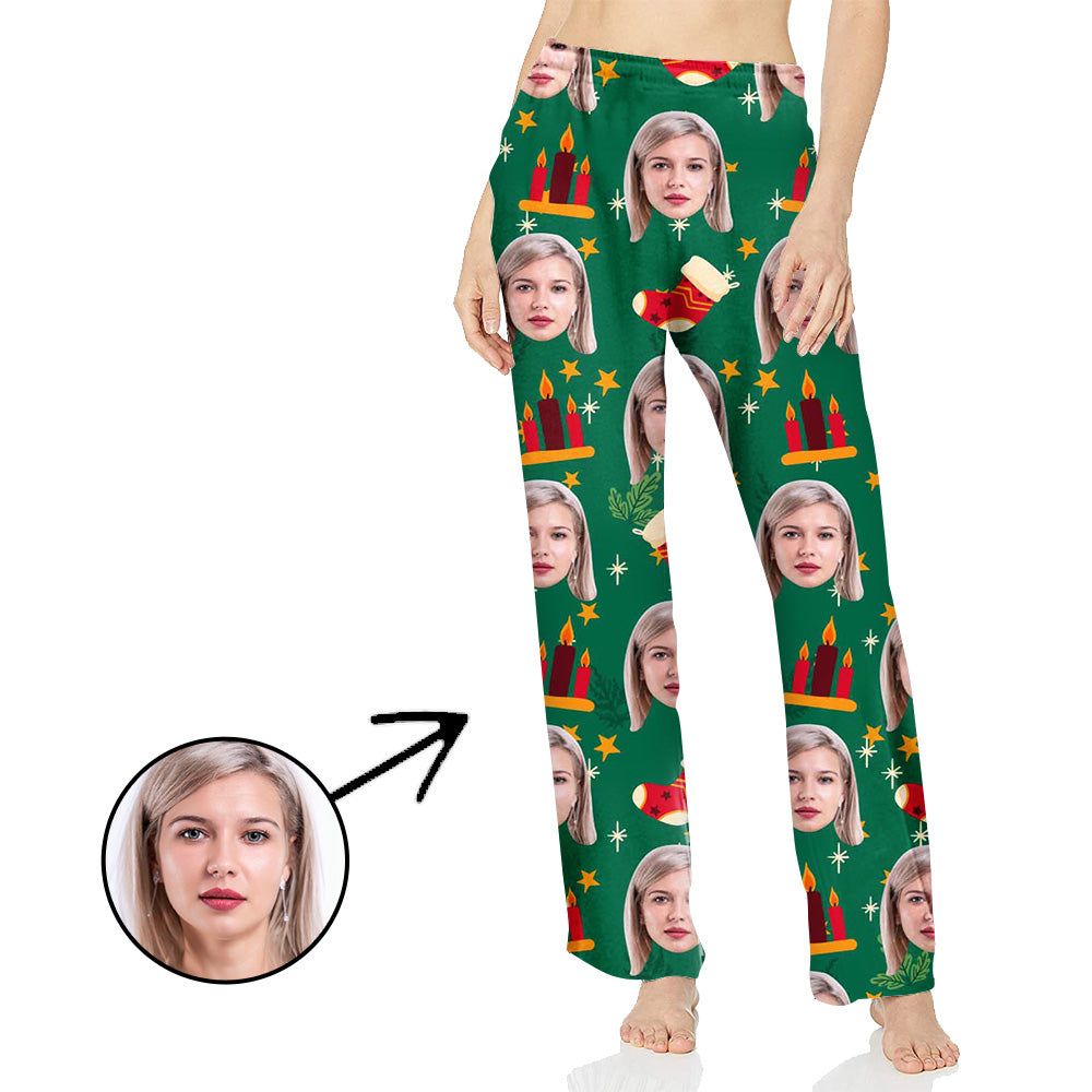 Custom Photo Pajamas Pants For Women Christmas Candle