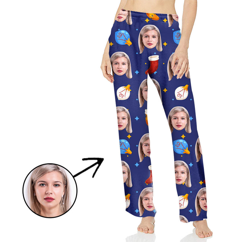 Custom Photo Pajamas Pants For Women Christmas Socks Printed