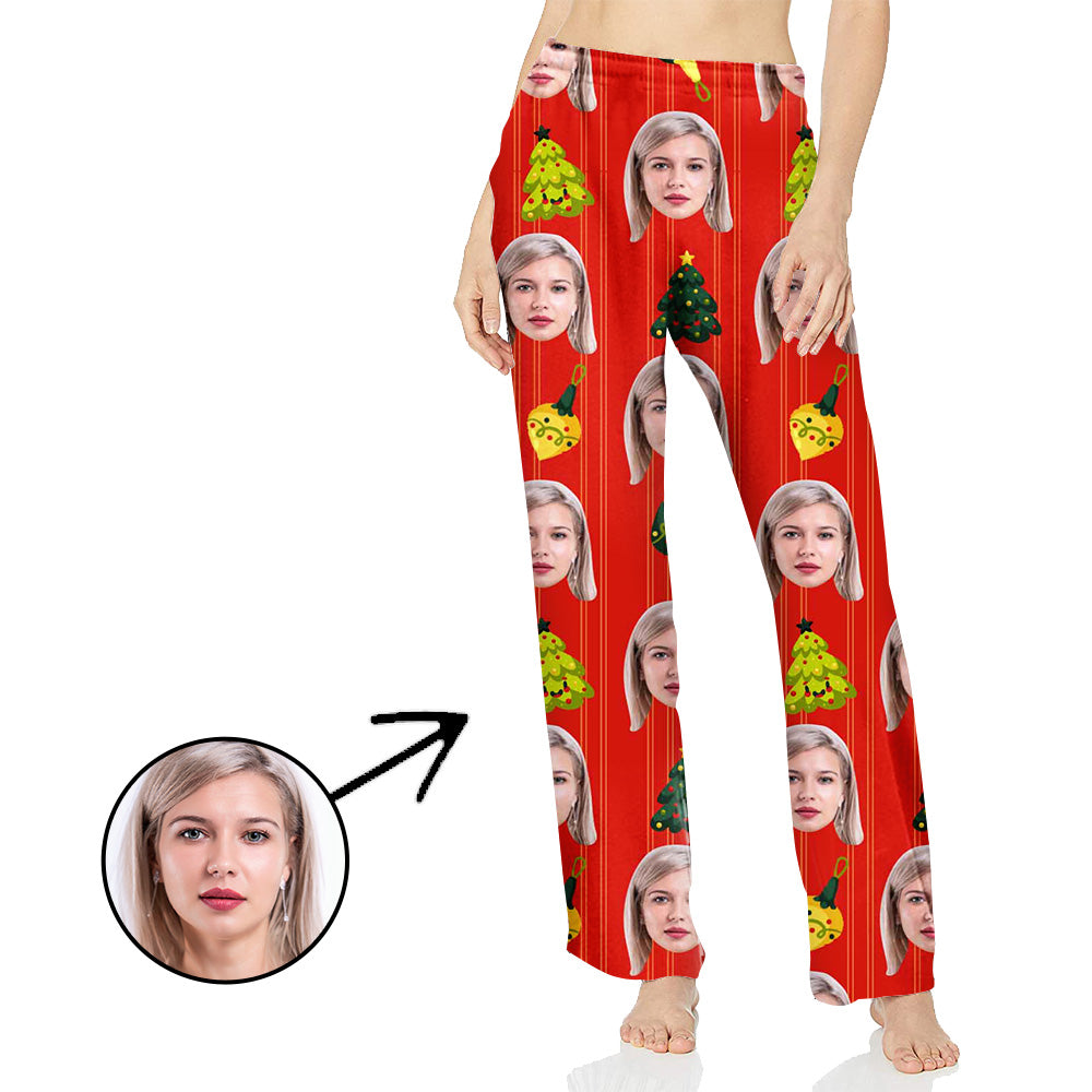 Custom Photo Pajamas Pants For Women Christams Tree Red