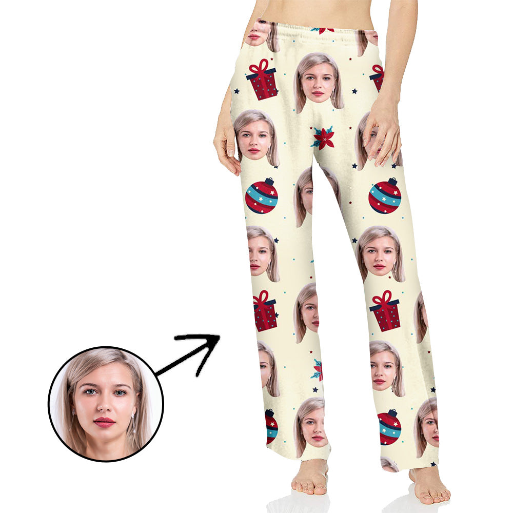 Custom Photo Pajamas Pants For Women With Christmas Pendant And Light