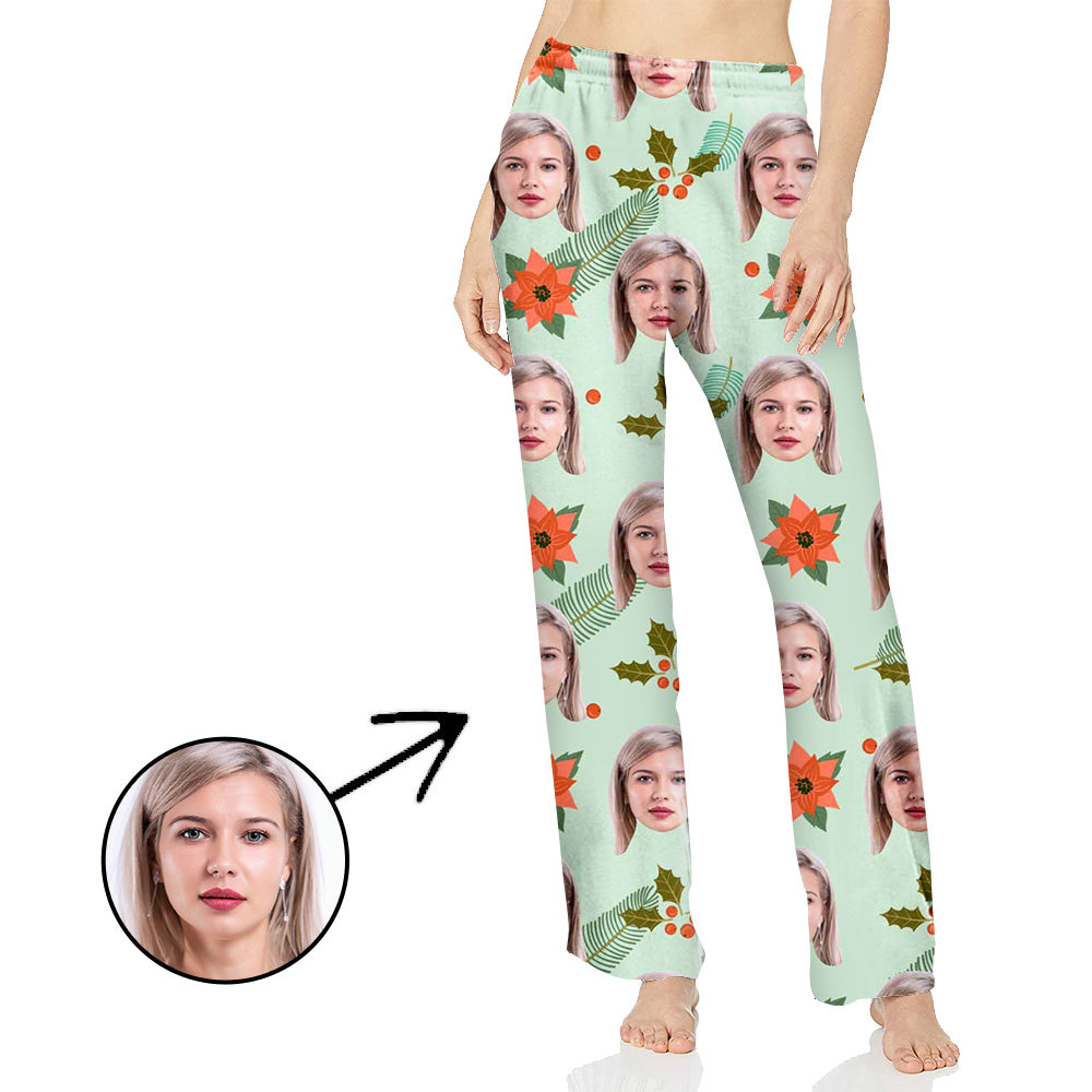 Custom Photo Pajamas Pants For Women Christmas Flower
