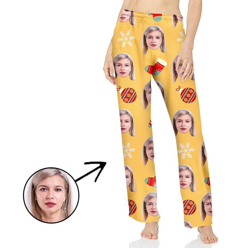 Custom Photo Pajamas Pants For Women Snowflake And Light
