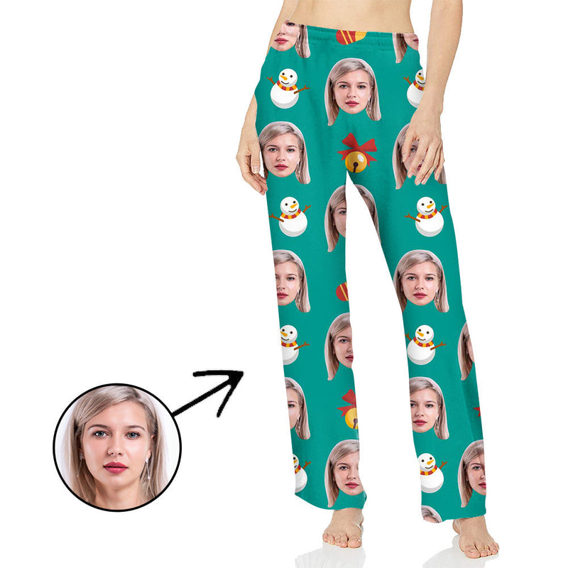 Custom Photo Pajamas Pants For Women Christmas Pendant With Snowman