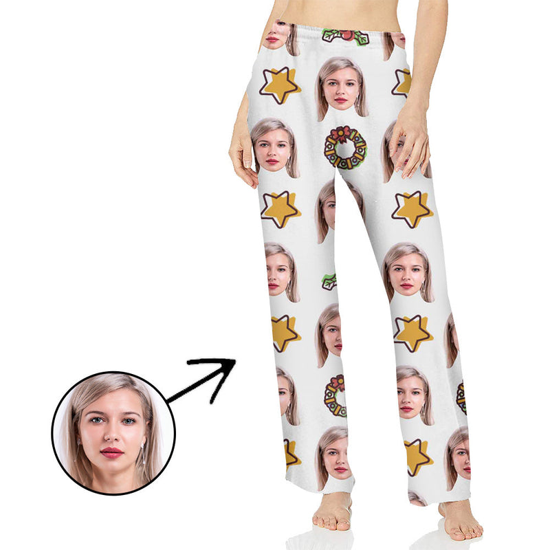Custom Photo Pajamas Pants For Women Yellow Stars And Candy