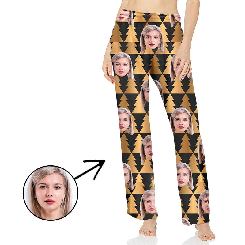 Custom Photo Pajamas Pants For Women All Over Christmas Tree