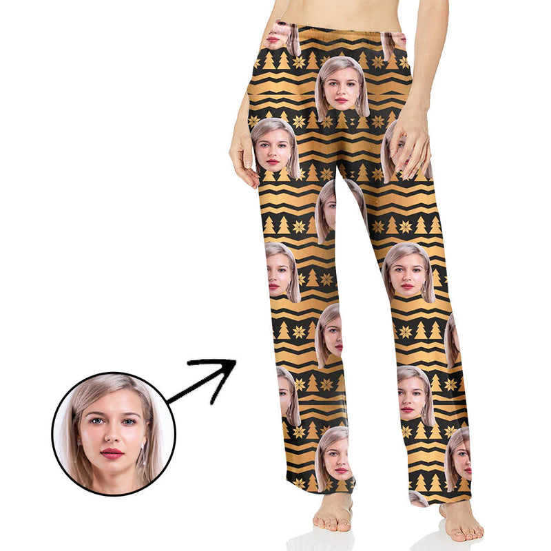Custom Photo Pajamas Pants For Women All Over Christmas Trees