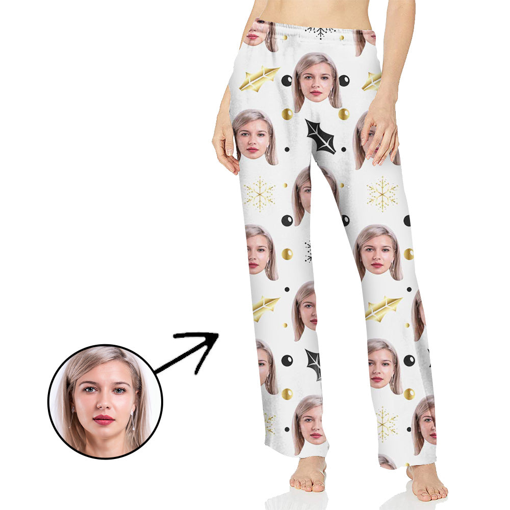 Custom Photo Pajamas Pants For Women Christmas Snowflake