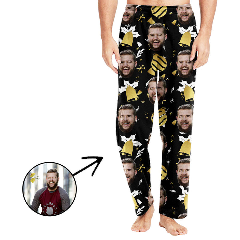 Custom Photo Pajamas Pants For Men Christmas Bell With My Loved One's Face