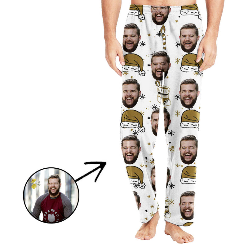 Custom Photo Pajamas Pants For Men Christmas Hat And Christmas Socks