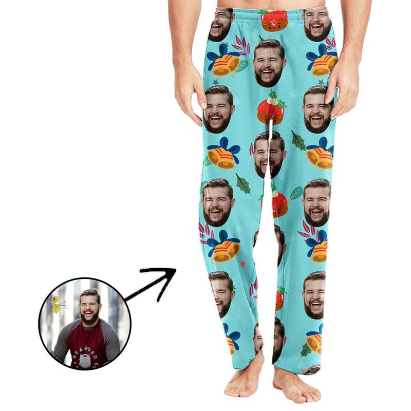 Custom Photo Pajamas Pants For Men Christmas Bells