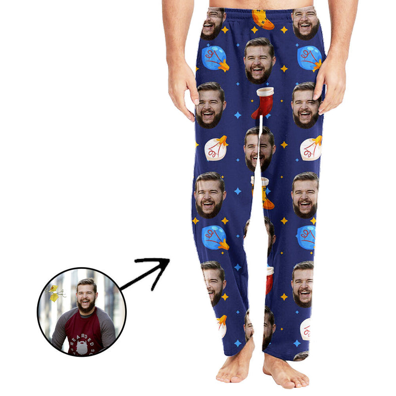 Custom Photo Pajamas Pants For Men Christmas Socks Printed
