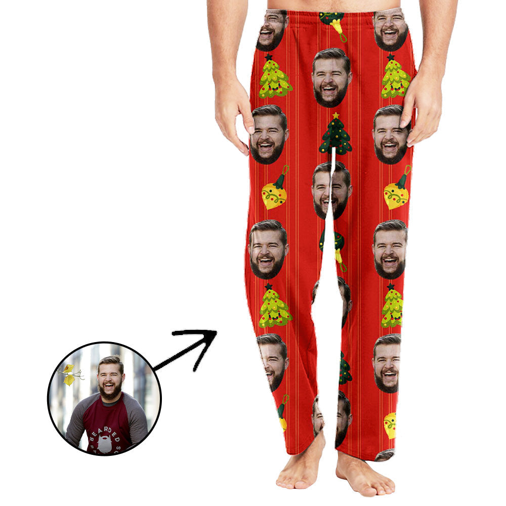 Custom Photo Pajamas Pants For Men Christams Tree Red