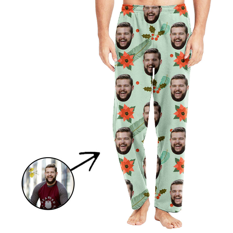 Custom Photo Pajamas Pants For Men Christmas Flower