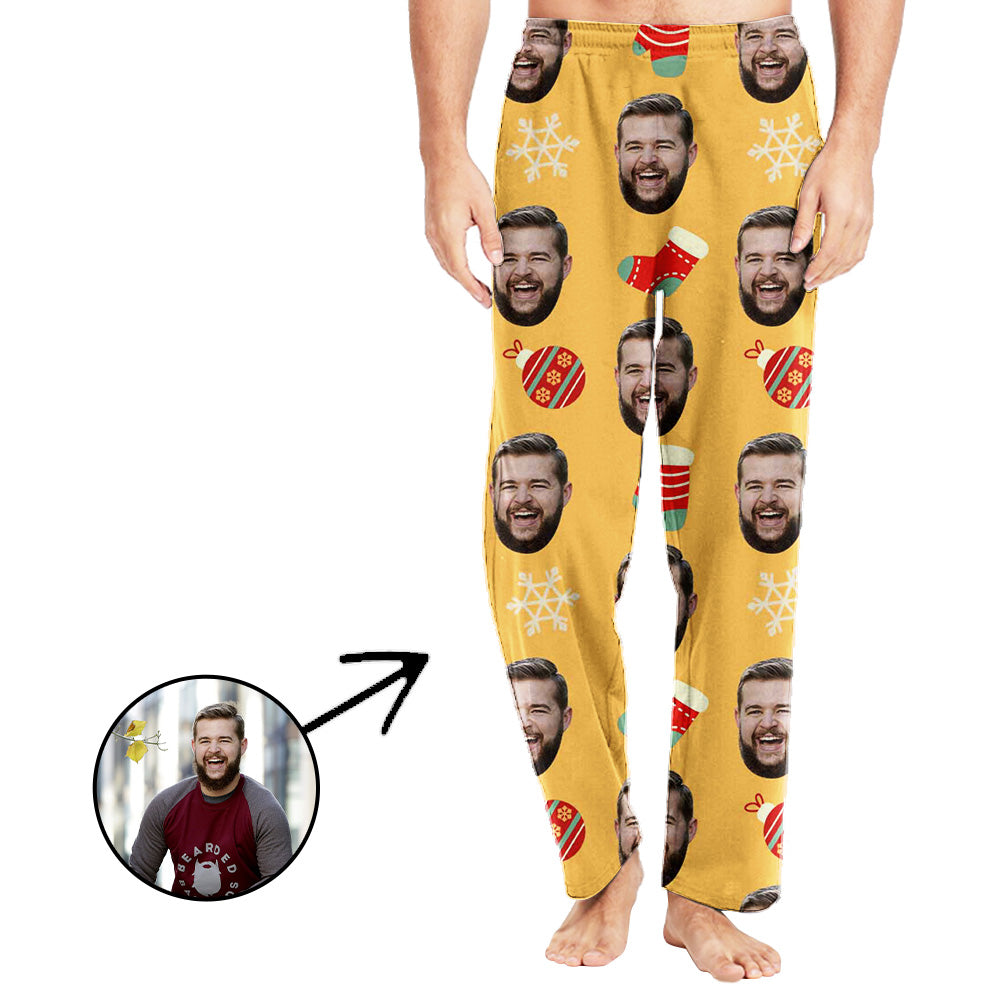 Custom Photo Pajamas Pants For Men Snowflake And Light