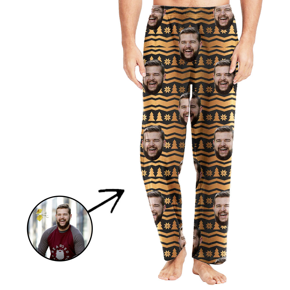 Custom Photo Pajamas Pants For Men All Over Christmas Trees