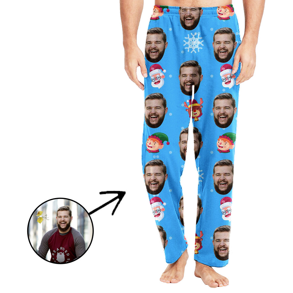 Custom Photo Pajamas Pants For Men Lovely Santa And Animals