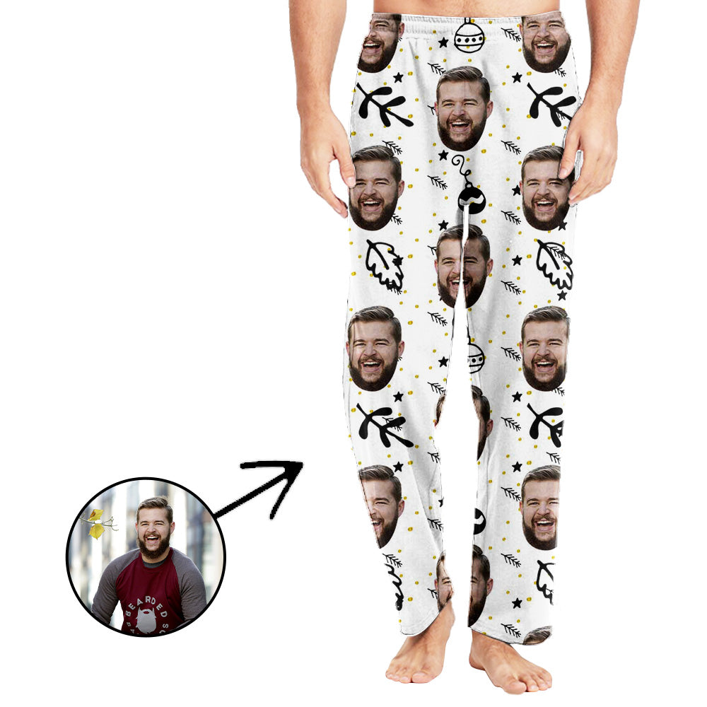 Custom Photo Pajamas Pants For Men All Over Leaf