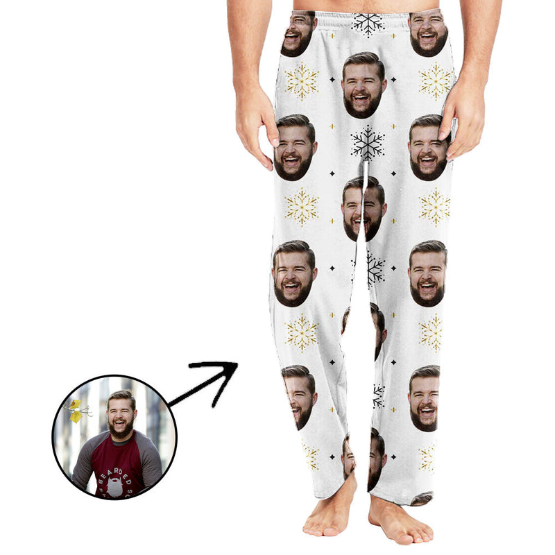 Custom Photo Pajamas Pants For Men Beautiful Snowflake
