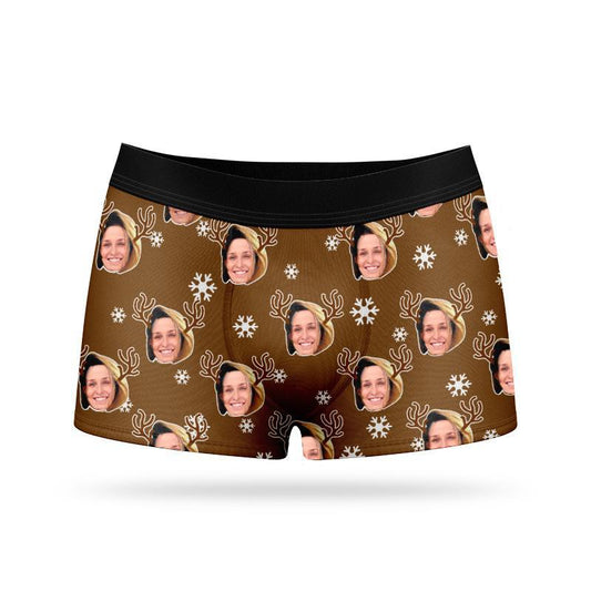 Custom Face Boxers - Snowflake reindeer