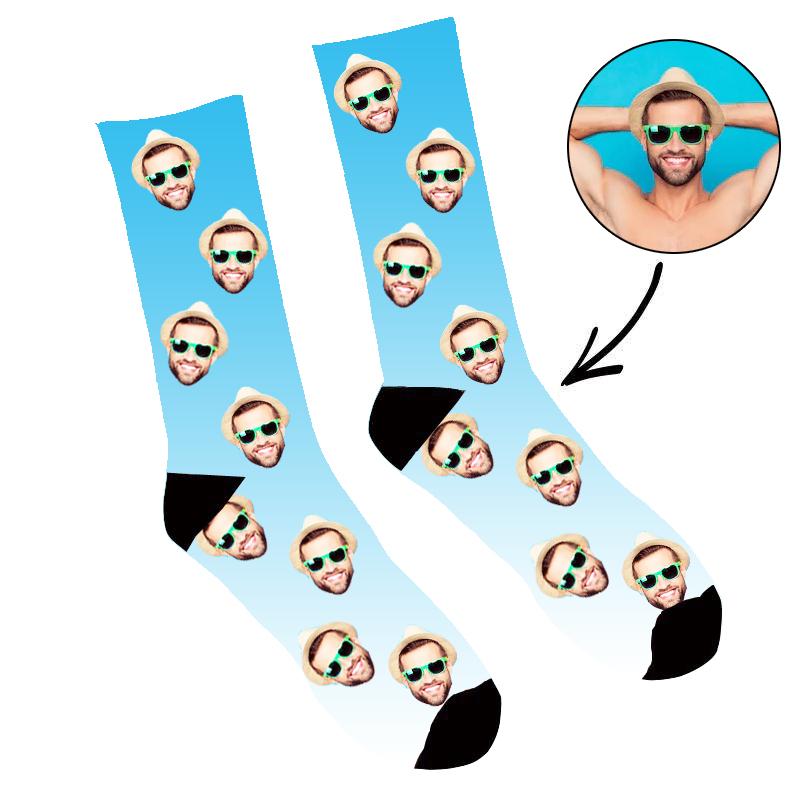 Custom Face Socks Gradient Blue