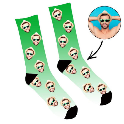 Custom Face Socks Gradient Green