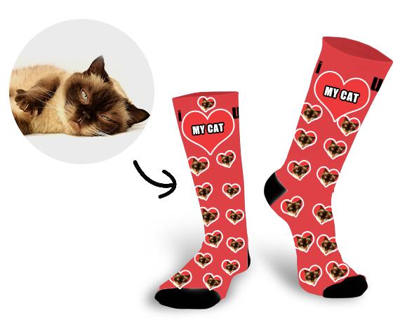 Custom Lovely Cat Face In The Heart Face Socks - Make Custom Gifts
