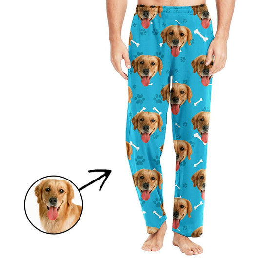 Custom Photo Pajamas Pants For Men Dog Paw Footprint Long Sleeve Gifts For Valentine's Day Gifts