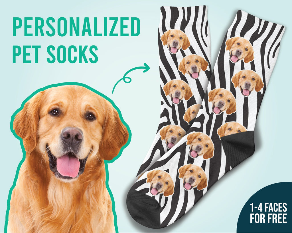 Custom Dog Face On Zebra Print Socks Personalized