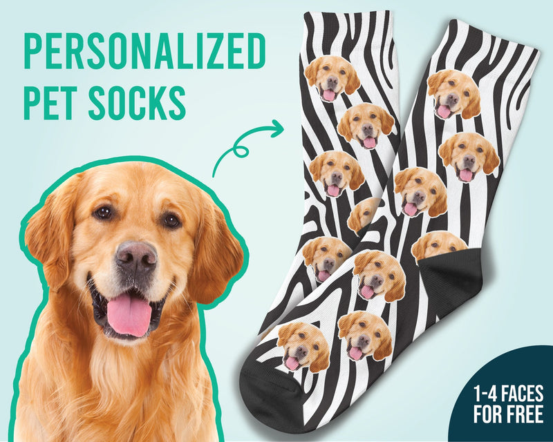 Custom Dog Face On Zebra Print Socks Personalized