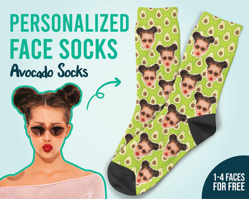 Custom Face Socks Green socks Avocado socks Happy