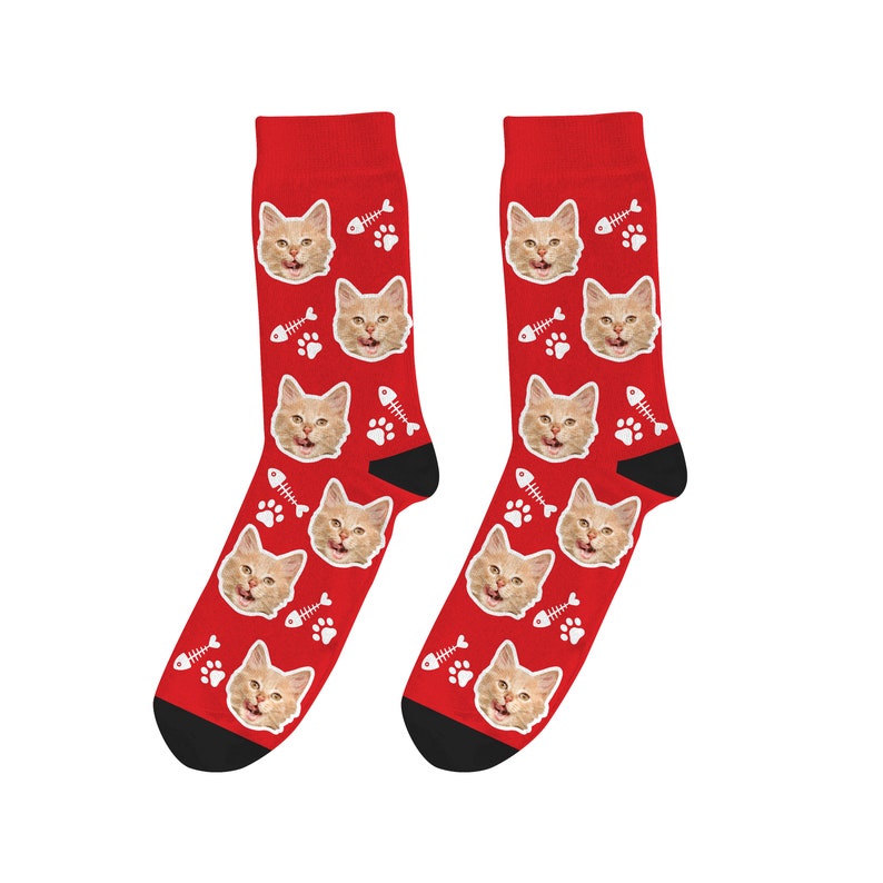 Cat Face Socks On Fishbone Pattern Cat Prints