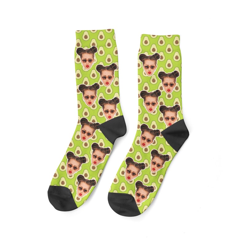 Custom Face Socks Green socks Avocado socks Happy