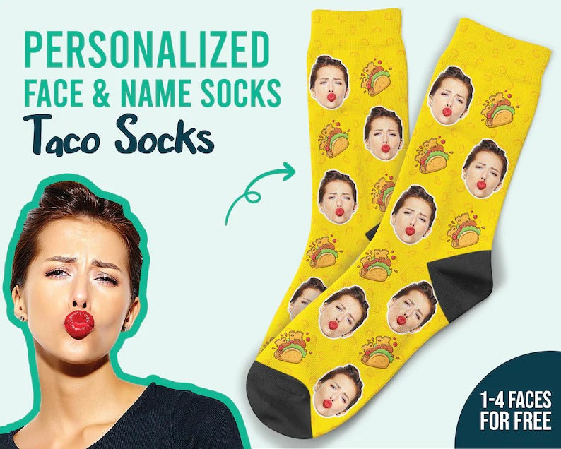 Custom Face Socks Mexican Tacos Food Socks