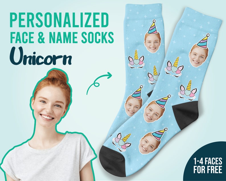 Unicorn Socks Custom Face on Unicorn Socks Personalized