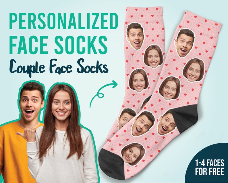 Couple Faces Socks With Heart Shape Couple Socks